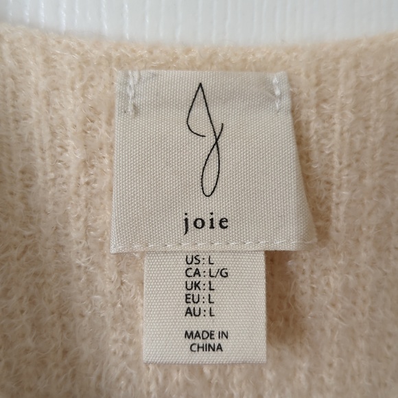 Joie Classic Plush Fuzzy Ribbed Knit Relaxed Fit V-neck Sweater Tank Top Cream L - Picture 4 of 9